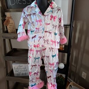 Beginning Boutique Kids Pajama Set with Pink and Blue Bows